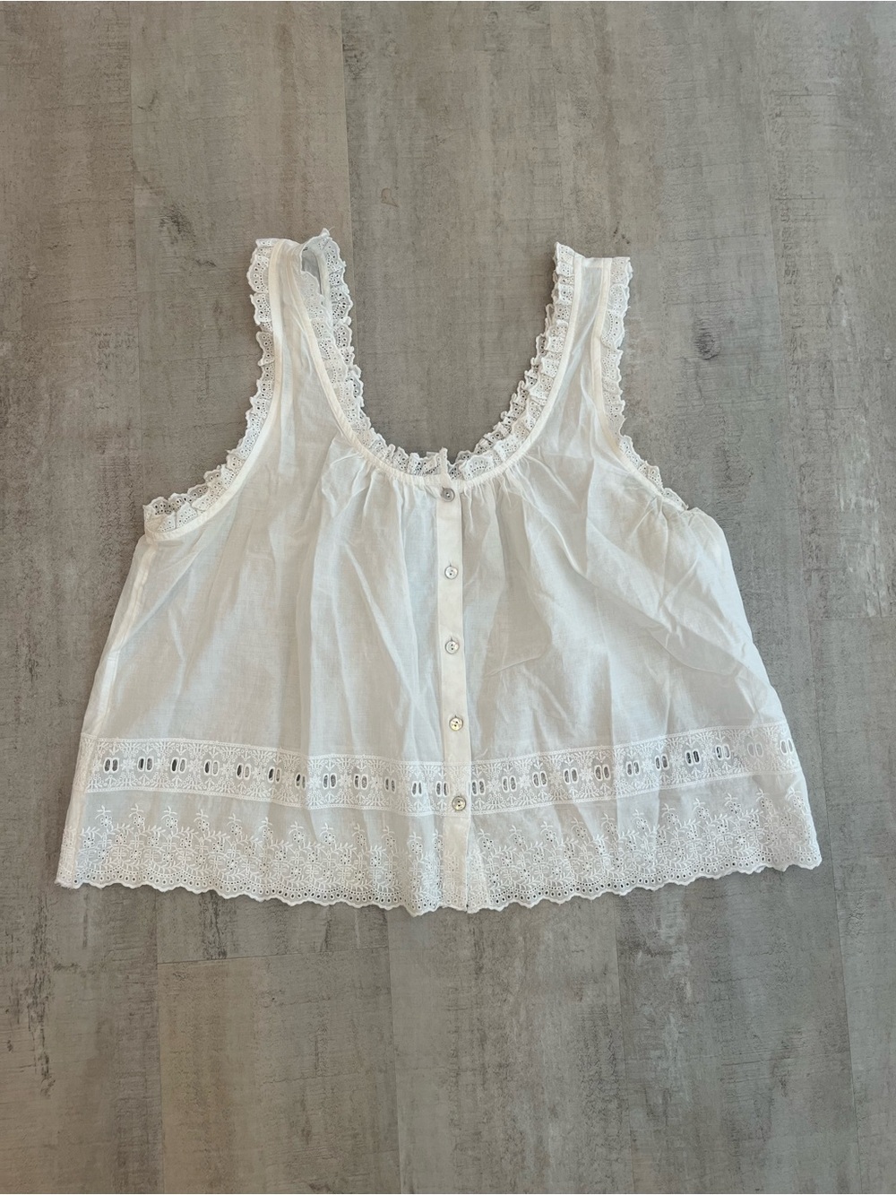 Madewell White Lace-Trim Button Front Tank